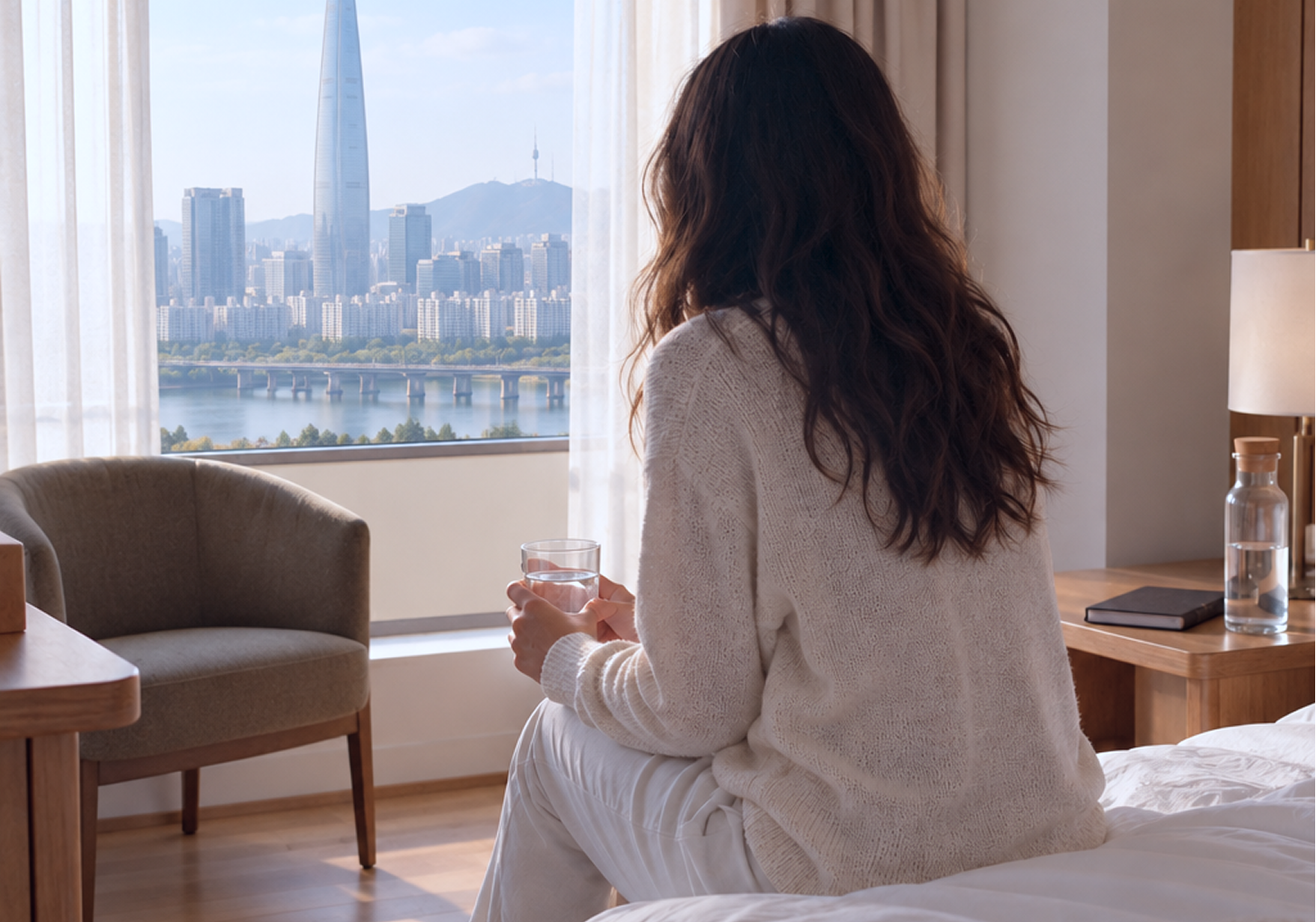 抵達隔天在住宿處一邊補水一邊整理行程休息的旅客